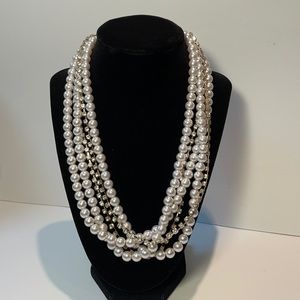 Five Strand Faux Pearl & Zirconium Necklace